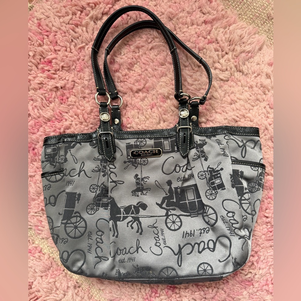 Coach Gray and Black Signature Tote